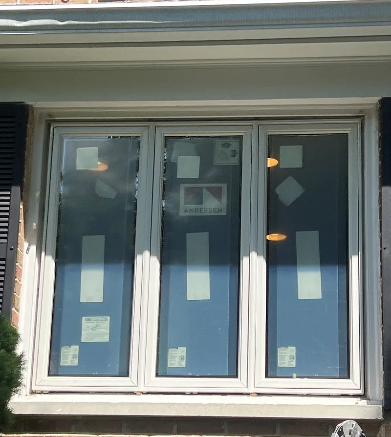 Andersen windows being installed in combination in a New Canaan, CT condominium